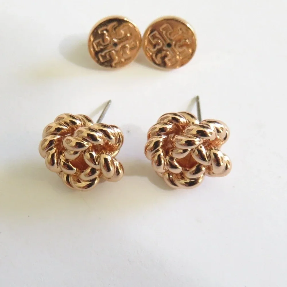 Tory Burch Rose Gold Tone Rope Knot Stud‎ Earrings Women